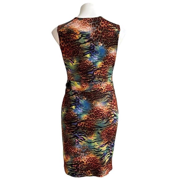 Joseph Ribkoff Multicolor Animal Print Sleeveless Faux Wrap Dress Belt Size 8 - Picture 5 of 10